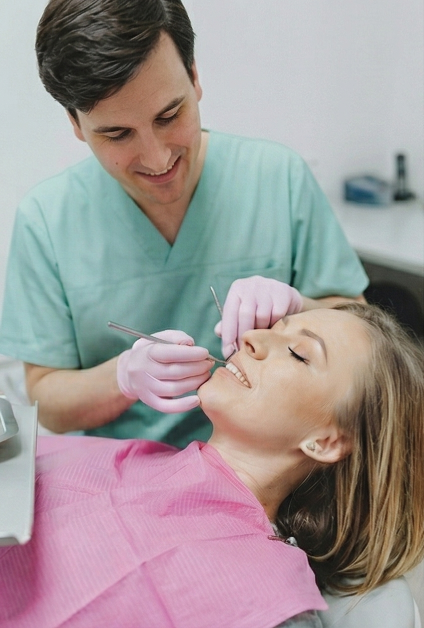 Dr. Bolding performing a dental cleaning